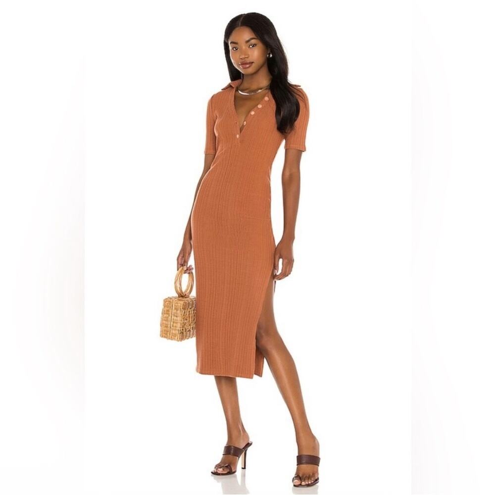 House of Harlow 1960 Ribbed Button Front Collared Midi Polo Dress XL Slit